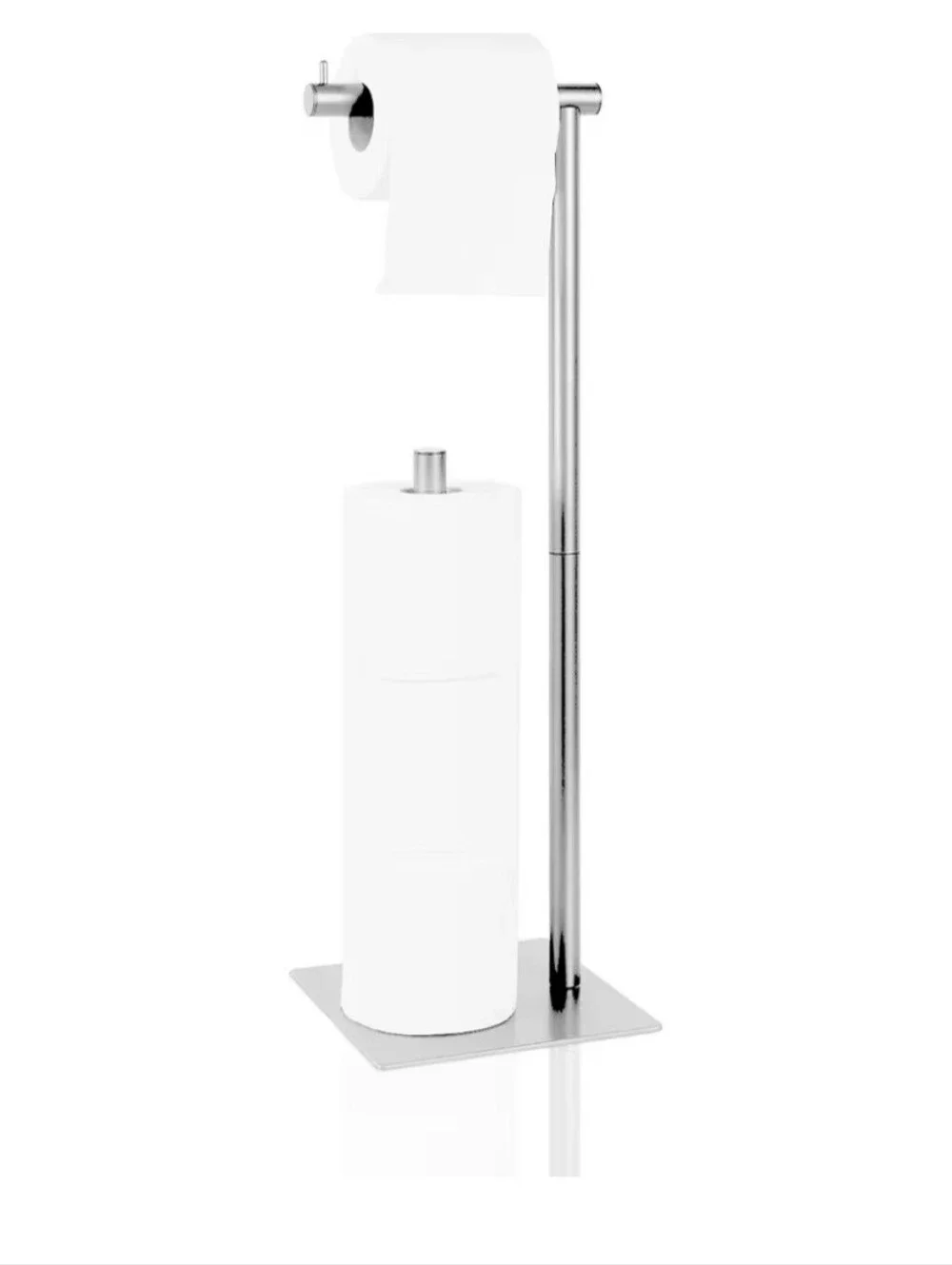 Freestanding Toilet Paper Holder Stand with Storage, Metal Gray Finish Fits 4
